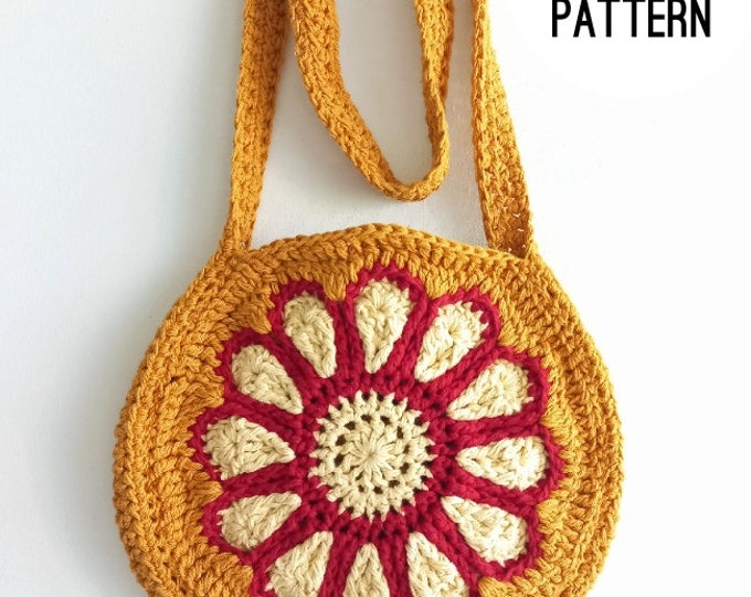 Crochet handbag Pattern Big Flower in the Middle Round Crochet Flower Bag