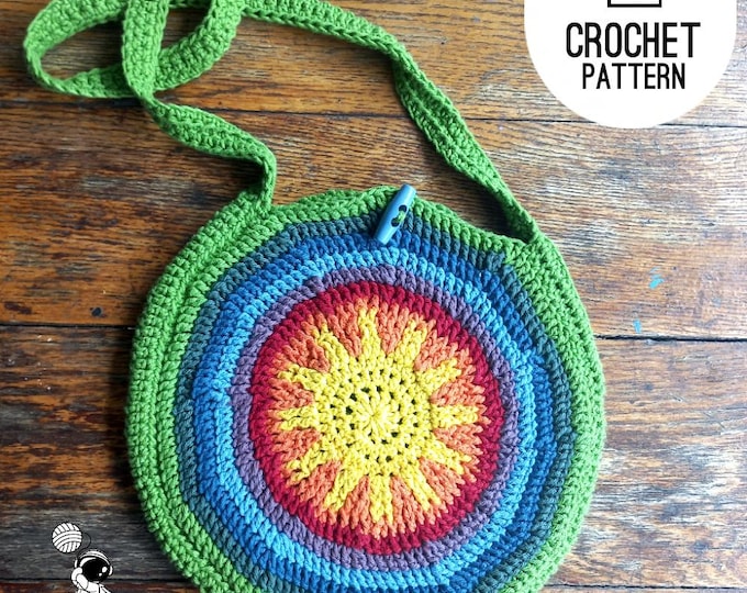 Crochet Pattern Easy Sun Circle Sling Bag Pattern, Crochet Rainbow Stripes Pattern, Round Satchel Bag Pattern, Rainbow Striped Crochet Bag