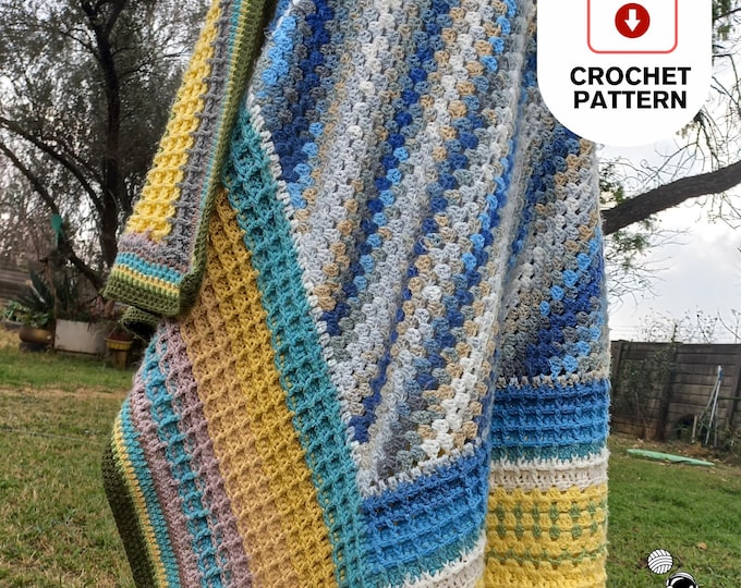 Waffle Stitch Crochet Blanket Pattern | July Blues Mix & Match | Beginner, TV Time Stash Buster Blanket | PDF Pattern