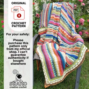 Crochet Blanket Pattern, Crochet Stitch Pattern Stitch, Rainbow Striped Blanket Digital Crochet Pattern