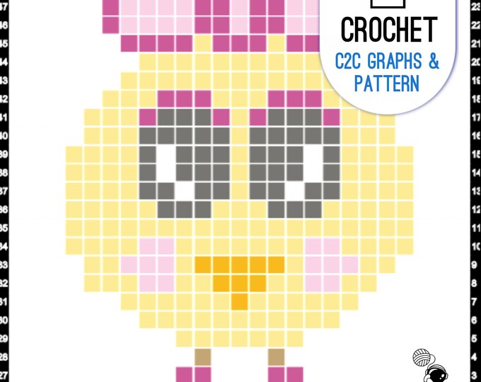 Crochet C2C Square, Cute Baby Girl Chick, Graph & Crochet Pattern for Pillows, Cushions, Blanket or Nursery Decor, PDF Download