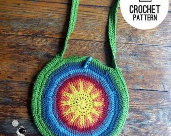 Crochet Bag Pattern, Rainbow Round Crossbody Bag, Circle Purse, Boho Summer Shoulder Bag PDF