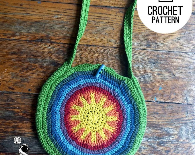 Crochet Bag Pattern, Rainbow Round Crossbody Bag, Circle Purse, Boho Summer Shoulder Bag PDF