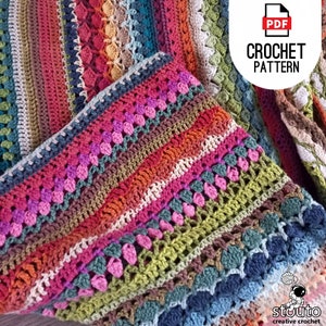 Crochet Blanket Pattern Striped Afghan Stitch Sampler , 12 Blanket Sizes in PDF Download image 4