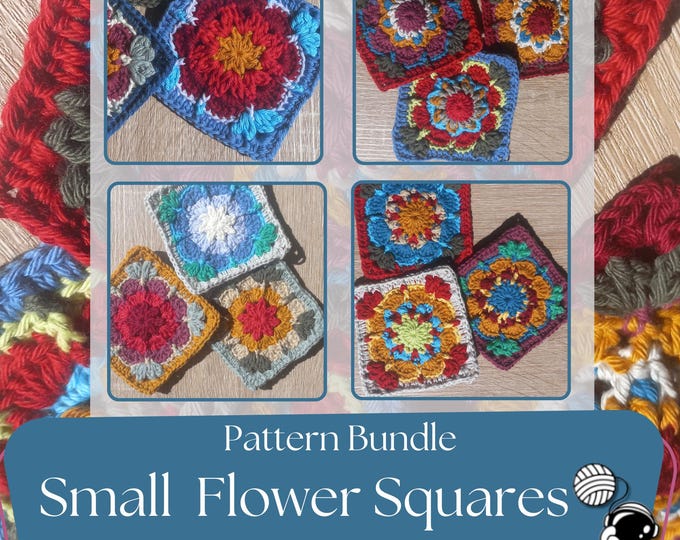 Crochet Flower Small Blanket Squares | Modern Granny Square Motifs | PDF Download