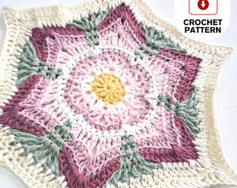 Amaryllis Hexagon Square Crochet Pattern, Flower Blanket Square Crochet Pattern, PDF Digital Pattern