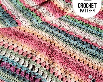 Crochet Stitch Sampler Blanket, Flower Afgan,Striped Crochet Throw, Mixed crochet stitches pattern