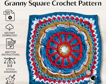 TMBJGF Flower Granny Square Crochet Pattern PDF | Textured Floral Granny Square | Crochet Blanket Block | Instant Download | US Terms