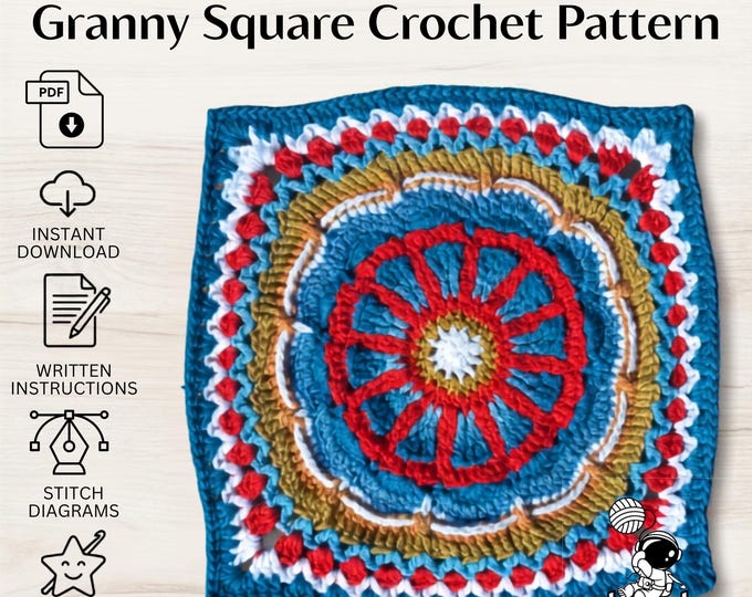 TMBJGF Flower Granny Square Crochet Pattern PDF | Textured Floral Granny Square | Crochet Blanket Block | Instant Download | US Terms