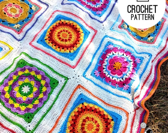 Granny Flowers Crochet Blanket Pattern: Boxed Floral Squares (PDF Pattern)