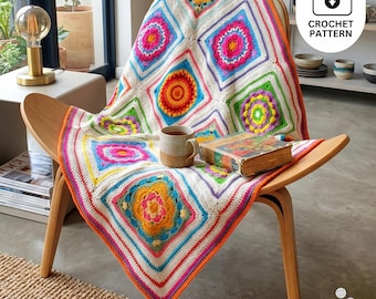 Boxed Florals Granny Squares Blanket | Crochet Pattern PDF Blanket