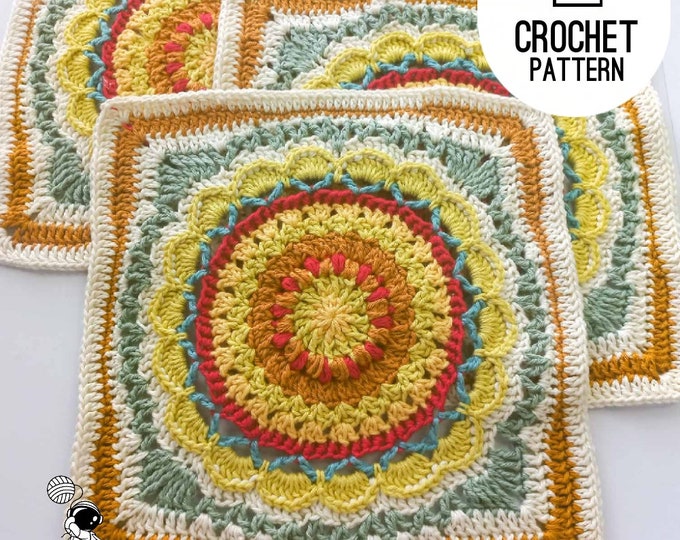 Crochet Afghan Square Pattern , Sunnyday Blanket Square Pattern, African Patchwork Square, Crochet Flower Square  PDF Digital Download