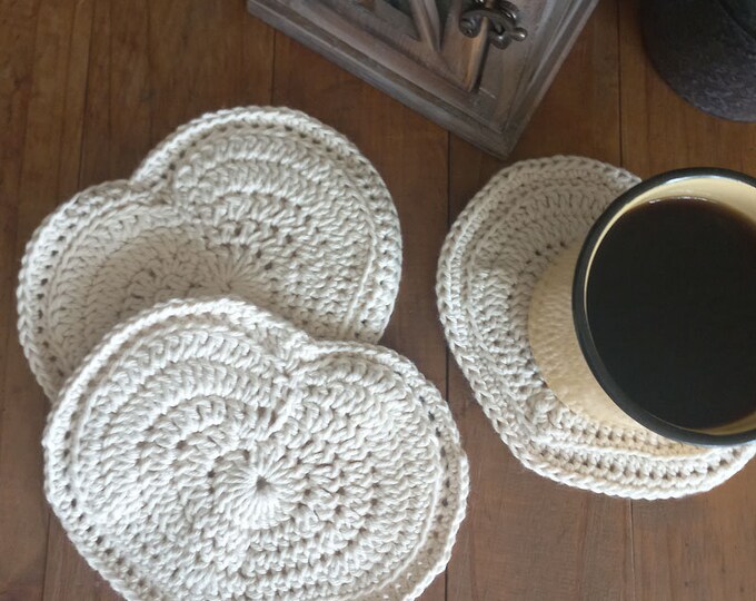 Crochet Pattern Coaster Gift for Mom Crochet Coaster Heart Pattern for Friends Coffee Coaster Beginner Crochet Pattern Cotton Teacup Coaster