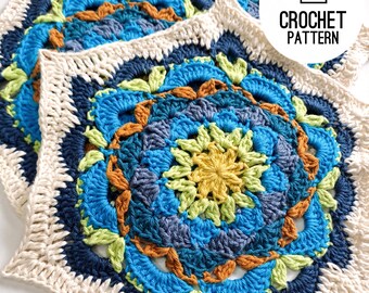 Crochet Hexagon Blanket Flower Granny Square Forget Me Not Flower Square Hexagon Crochet Pattern