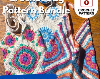 Crochet Tote Bag Pattern Bundle, 3 Modern Large Crochet Shopper Bag Patterns, Granny square Favorites, Digital PDF Patterns