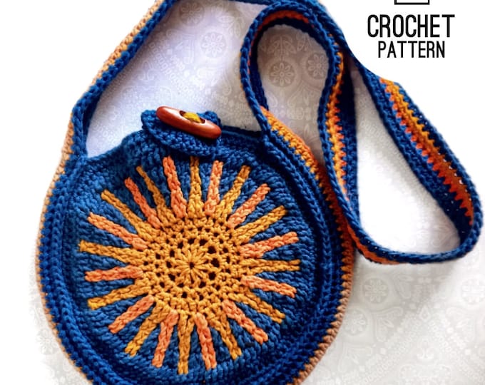 Circle Crossbody Crochet Bag the African Sun Round Crossbody Pouch Bag digital pdf pattern