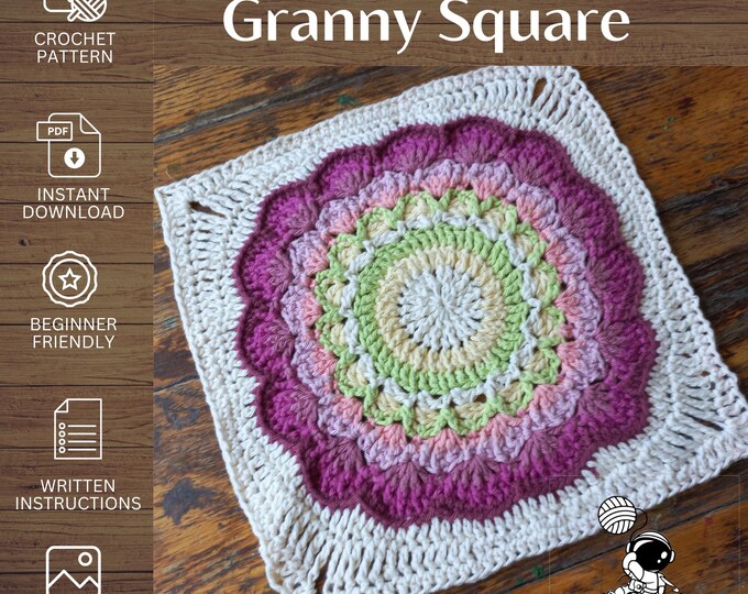 Protea Granny Blanket Square Pattern, Crochet Afghan Flower Square, Easy Photo Tutorial Pattern ,PDF Digital Download