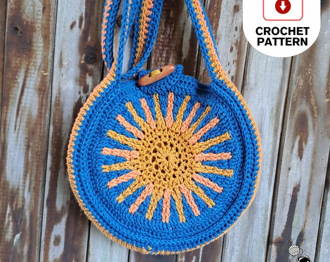 Crochet Bag Pattern, African Sun Crochet Bag, Modern Circle Pouch Bag, Designer Handbag, PDF Bag Pattern