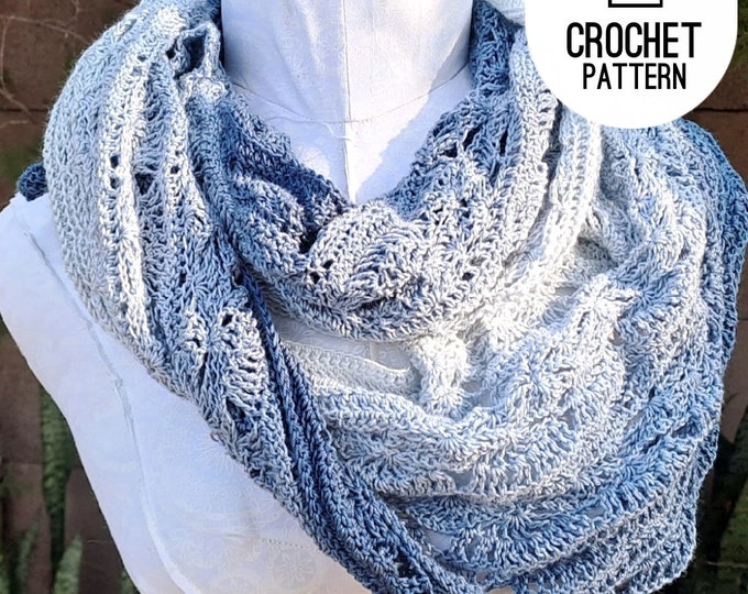 Stormy Ocean Crochet Scarf Pattern: Floral Lace Wedding Wrap (PDF Pattern)