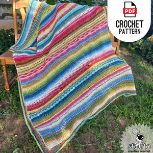 new beginner-friendly crochet stitch sampler afghan pattern perfect for a yarn stash buster
