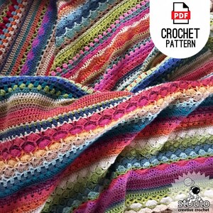 Crochet Blanket Pattern Striped Afghan Stitch Sampler , 12 Blanket Sizes in PDF Download image 6