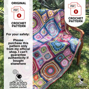 Granny Square Pattern, African Flowers Patchwork Crochet Blanket Pattern, 8 Flower Granny Square Pattern in one Crochet Afghan Pattern