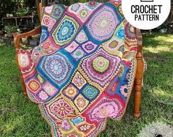 Crochet Granny Squares Afghan Pattern, African Flowers Patchwork, 8 Diffrent Blanket Squares , Digital PDF Pattern