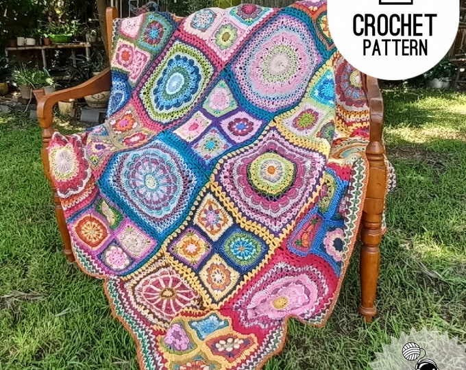 Granny Square Pattern, African Flowers Patchwork Crochet Blanket Pattern, 8 Flower Granny Square Pattern in one Crochet Afghan Pattern