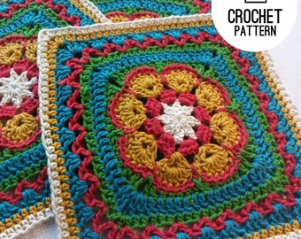 Flower 9-inch Square Crochet Pattern, 8 petal African flower large square for afghan PDF photo tutorial
