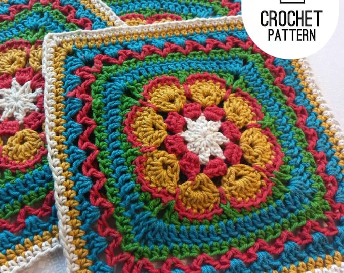 Flower 9-inch Square Crochet Pattern, 8 petal African flower large square for afghan PDF photo tutorial