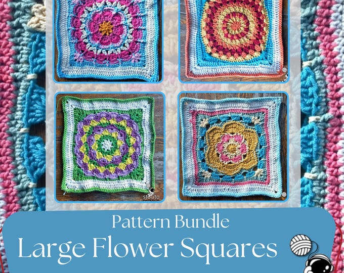 Flower Granny Square Crochet Pattern: Afghan Blanket Squares (PDF Download)