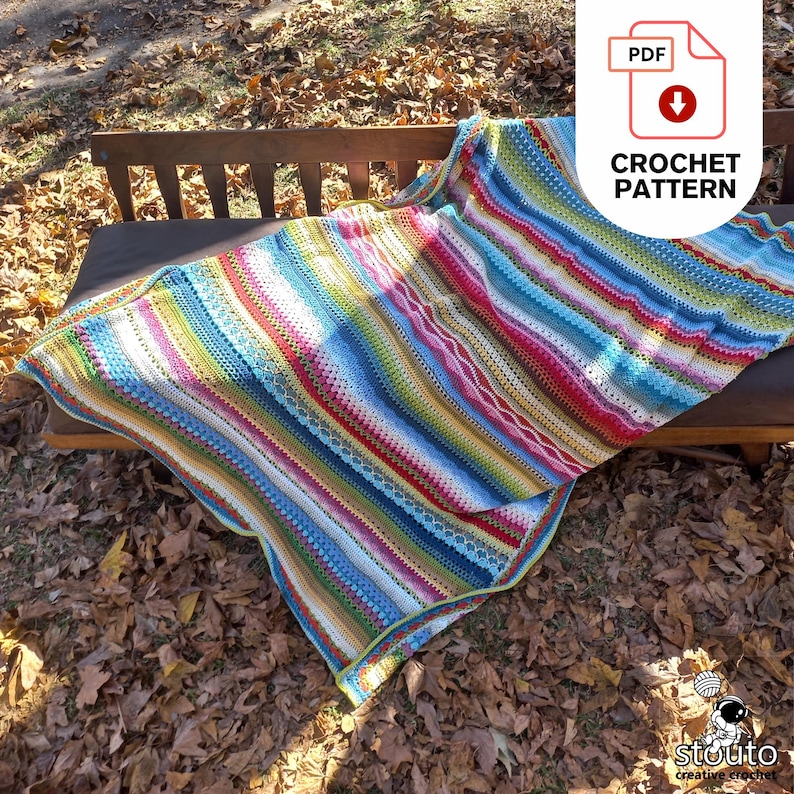 Crochet stitch sampler blanket pattern. Beginner friendly easy stitch blanket pattern