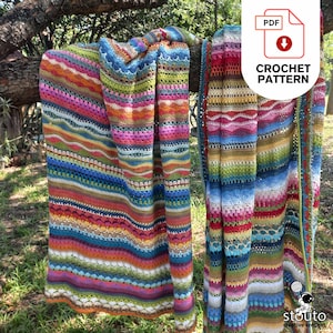 Blanket Crochet Pattern | Stitch Sampler include 12 Blanket sizes in one crochet blanket pattern | Striped Outdoor Afghan | Easy PDF Pattern