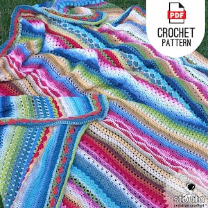 Blanket Crochet Pattern, Easy Stitch Sampler, Mixed Crochet Stitches Rainbow Blanket, PDF Download Crochet Pattern