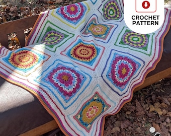 Boxed Florals Granny Squares Blanket | Crochet Pattern PDF Blanket