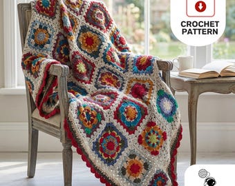 African Daisies Blanket | Small Granny Square Blanket  | PDF Crochet Pattern
