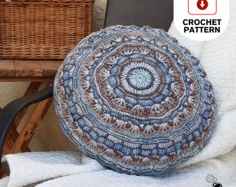 Crochet Pillow Pattern Wallflower Round Cushion, Crochet Home Decor Pattern