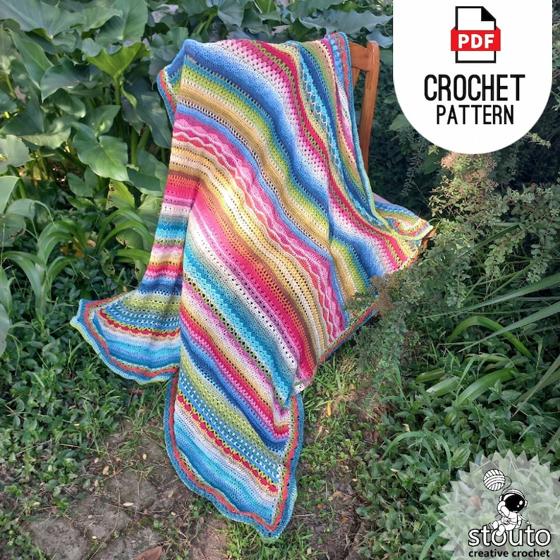 colorful modern striped crochet pattern for a blanket and home decor