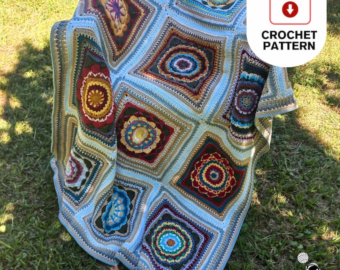 Heirloom Flower Squares | Granny Square Blanket  | PDF Crochet Pattern
