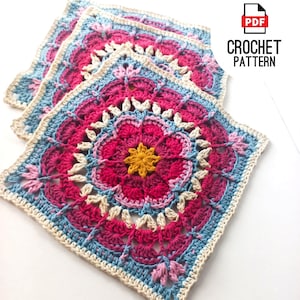 Patrón de flor de ganchillo "Grandma Square" de Crazy Daisy: Manta de 23 cm (PDF digital)