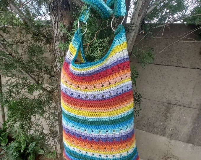 Striped Shopper bag,  market bag crochet pattern project pdf pattern