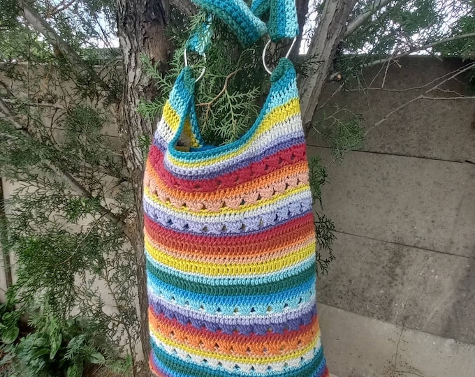 Crochet Tote Bag Pattern, Striped Crochet Shopper Bag Pattern, Crochet Market Bag Pattern, Crochet Summer Bag Pattern