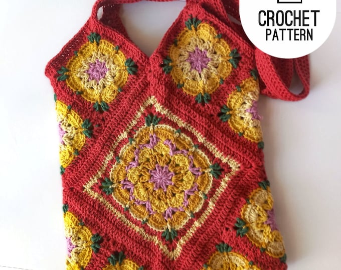 Flower Granny Square Tote Bag Crochet Pattern (Digital PDF)