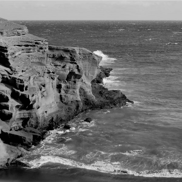 South Point, Big Island Hawaii, Fine Art, Digital, Black and White Photography, Peaceful, Ocean, Unusual Rock Formation