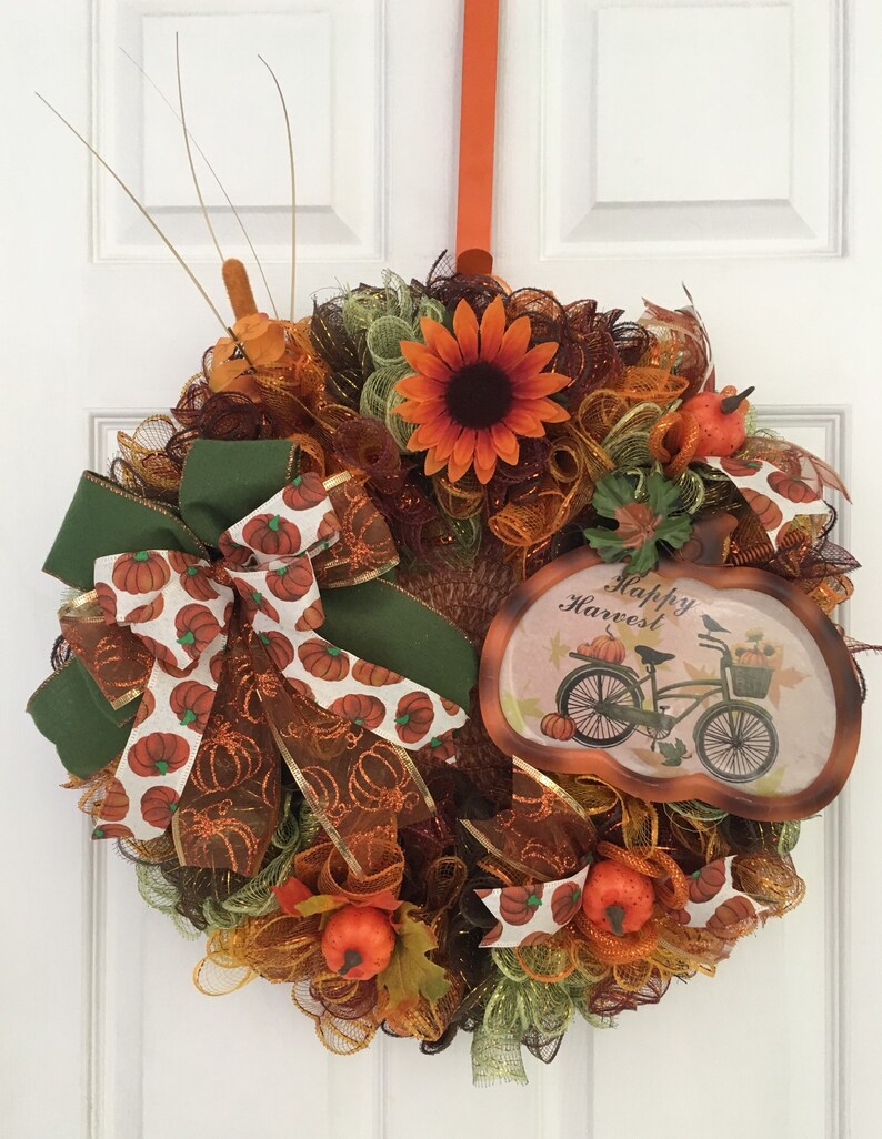 Hello Fall Wreath Fall Wreath Autumn Wreath Vintage Fall Wreath Thanksgiving Wreath Pumpkins Orange brown Wreath Sunflower