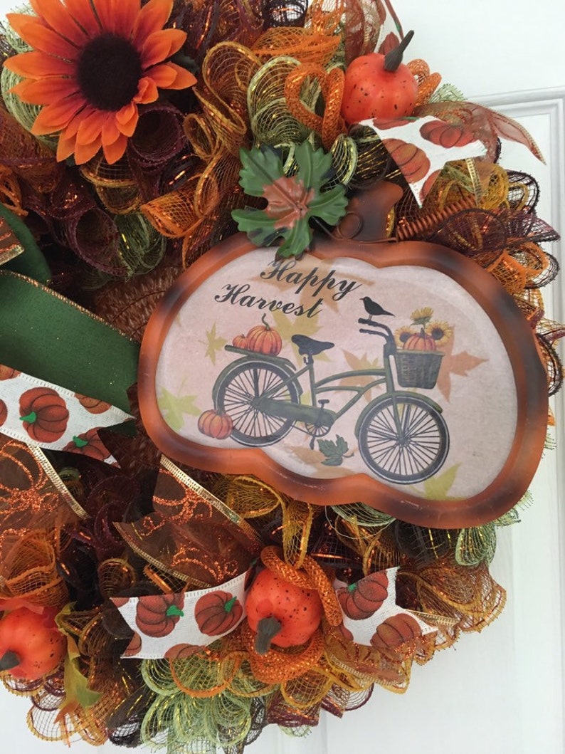 Hello Fall Wreath Fall Wreath Autumn Wreath Vintage Fall Wreath Thanksgiving Wreath Pumpkins Orange brown Wreath Sunflower