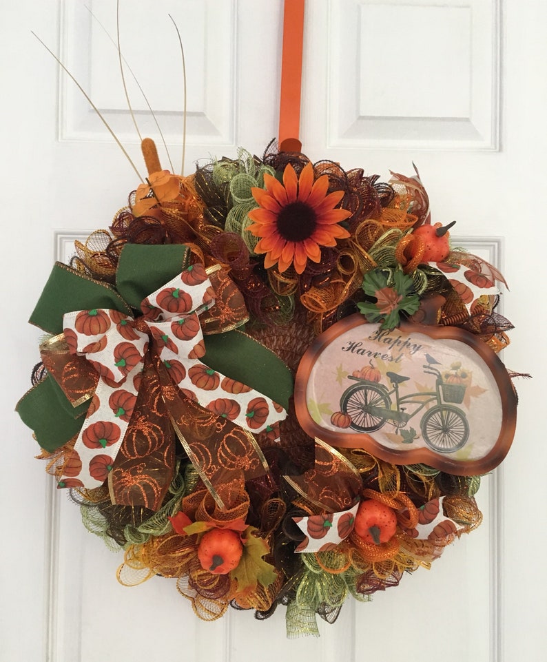 Hello Fall Wreath Fall Wreath Autumn Wreath Vintage Fall Wreath Thanksgiving Wreath Pumpkins Orange brown Wreath Sunflower
