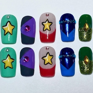 Steven Universe Tematyczne Paznokcie Prasowane | Żelowe Paznokcie, Pop Art Prasowane, Paznokcie Inspirowane Postaciami, Wielorazowe Paznokcie, Paznokcie z Kreskówek Prasowane