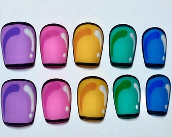 Rainbow Pop Art Comic Book Custom Press On Nails | Gel Nails, 2D Cartoon Nails, Custom Press On Nails, Reusable Nails, Stick On Nails