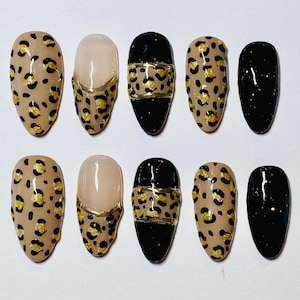 Handmade Cheetah Print French Tip Custom Press On Nails | Gel Nails, Y2K Nails, Leopard Print, Reusable Nails, Custom Design Nail Art